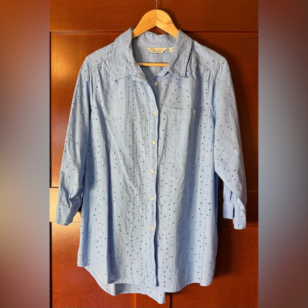Caffé Marrakesh Blue Eyelet Blouse